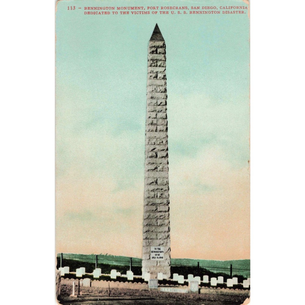 Vtg Bennington Monument USS Disaster Fort Rosecrans San Diego CA Postcard 113 - Picture 1 of 2